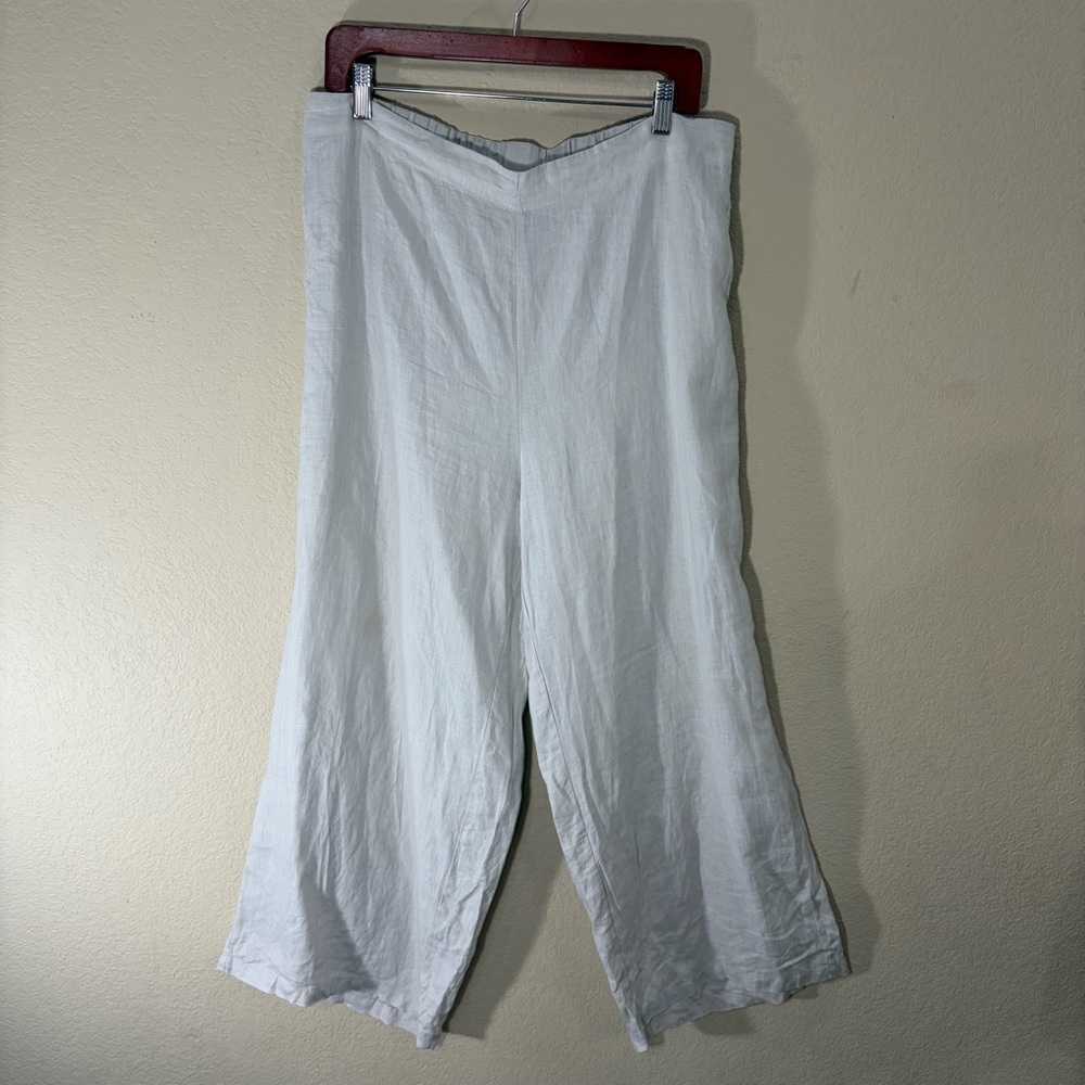 Tahari Pants Womens Beige Linen Wide Leg Sz XL Casual Ladies 32x24 Cropped Boho